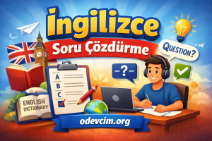 Bright educational banner promoting English practice with a student at a laptop, a dictionary, globe, and British flag over a blue backdrop.